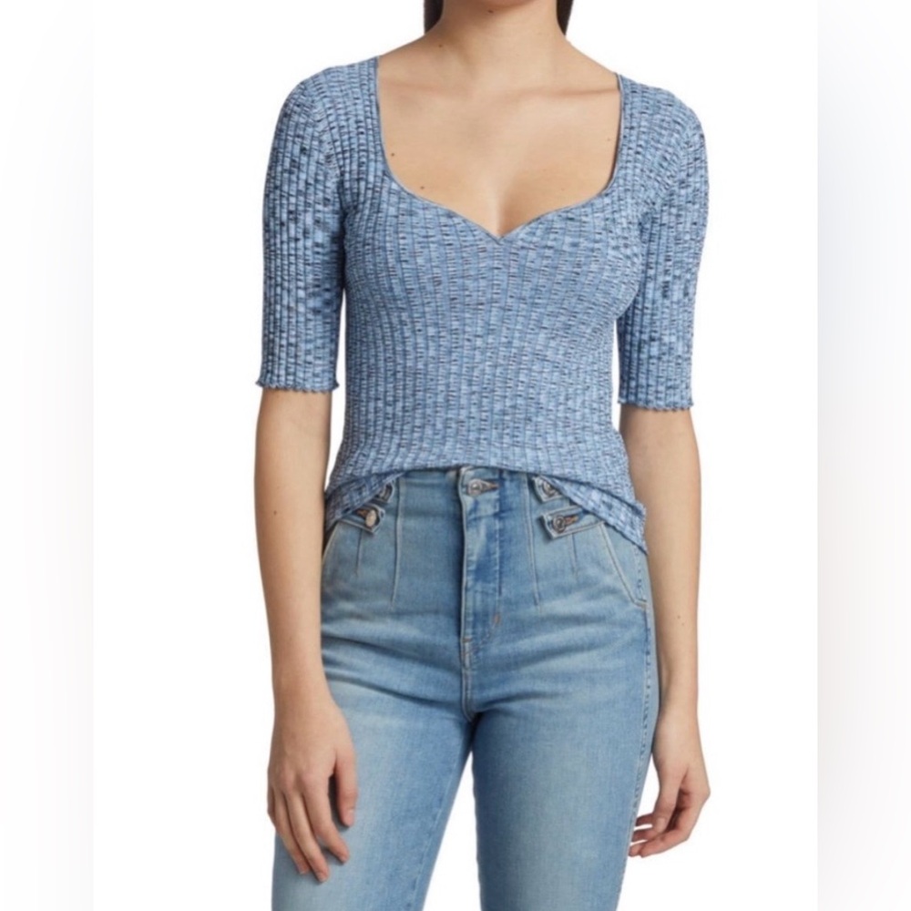 Veronica Beard Women’s Lipa Rib Knit Pullover Top Shirt Blouse Blue Small
